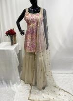 Georgette Cream Ceremonial Wear Sequins Work Readymade Sharara Suit